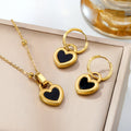 Parure Cœur Noir Waterproof — Collier & Boucles d’Oreilles
