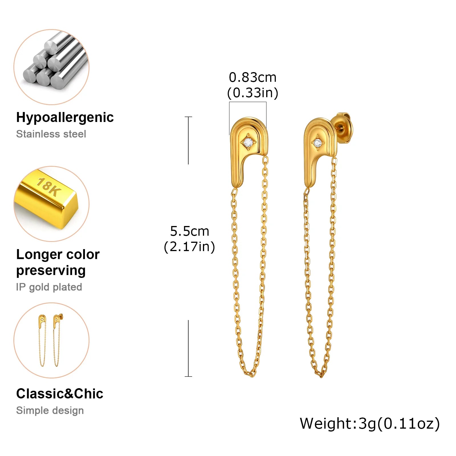 Fashion Stainless Steel Tassel Chain Earrings