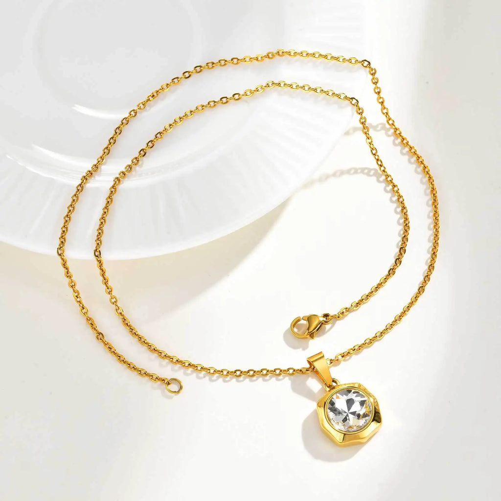 Collier Doré Zircone — Acier Inoxydable Waterproof