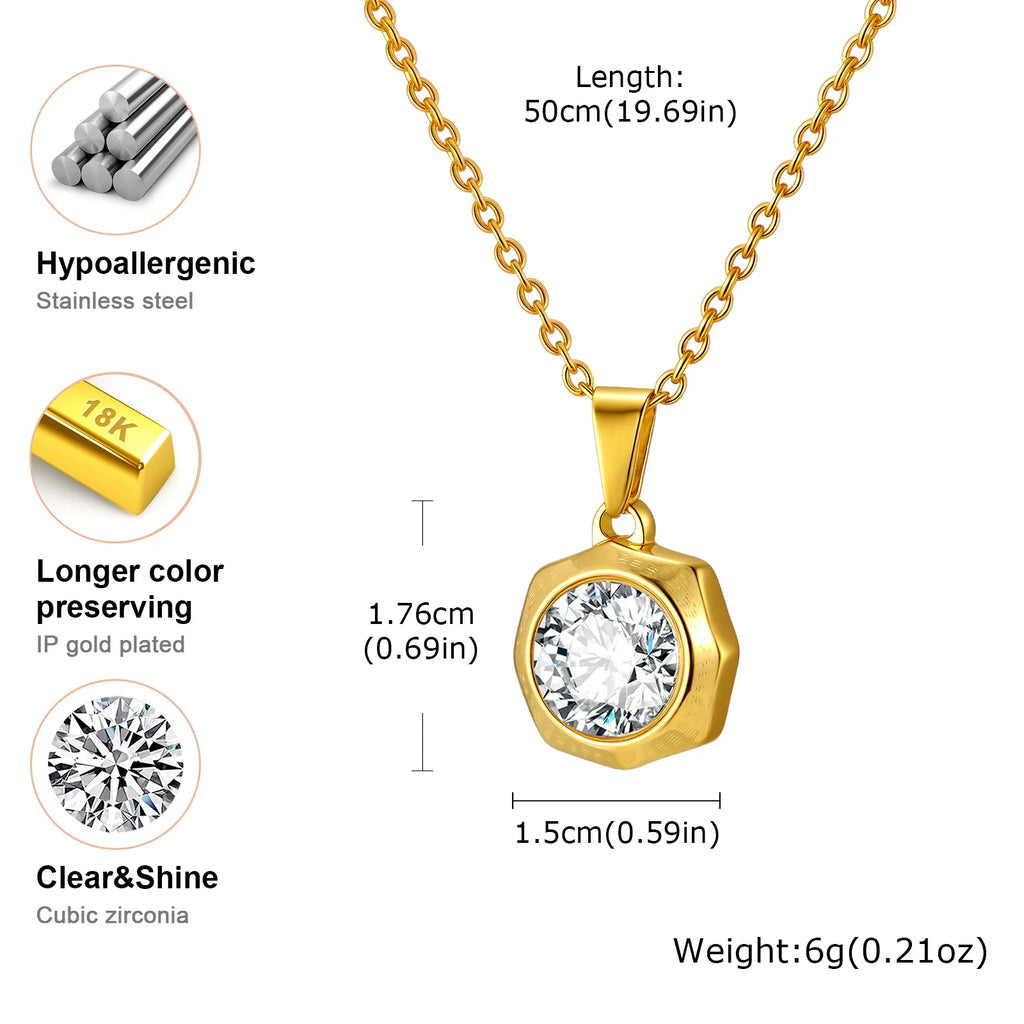Collier Doré Zircone — Acier Inoxydable Waterproof