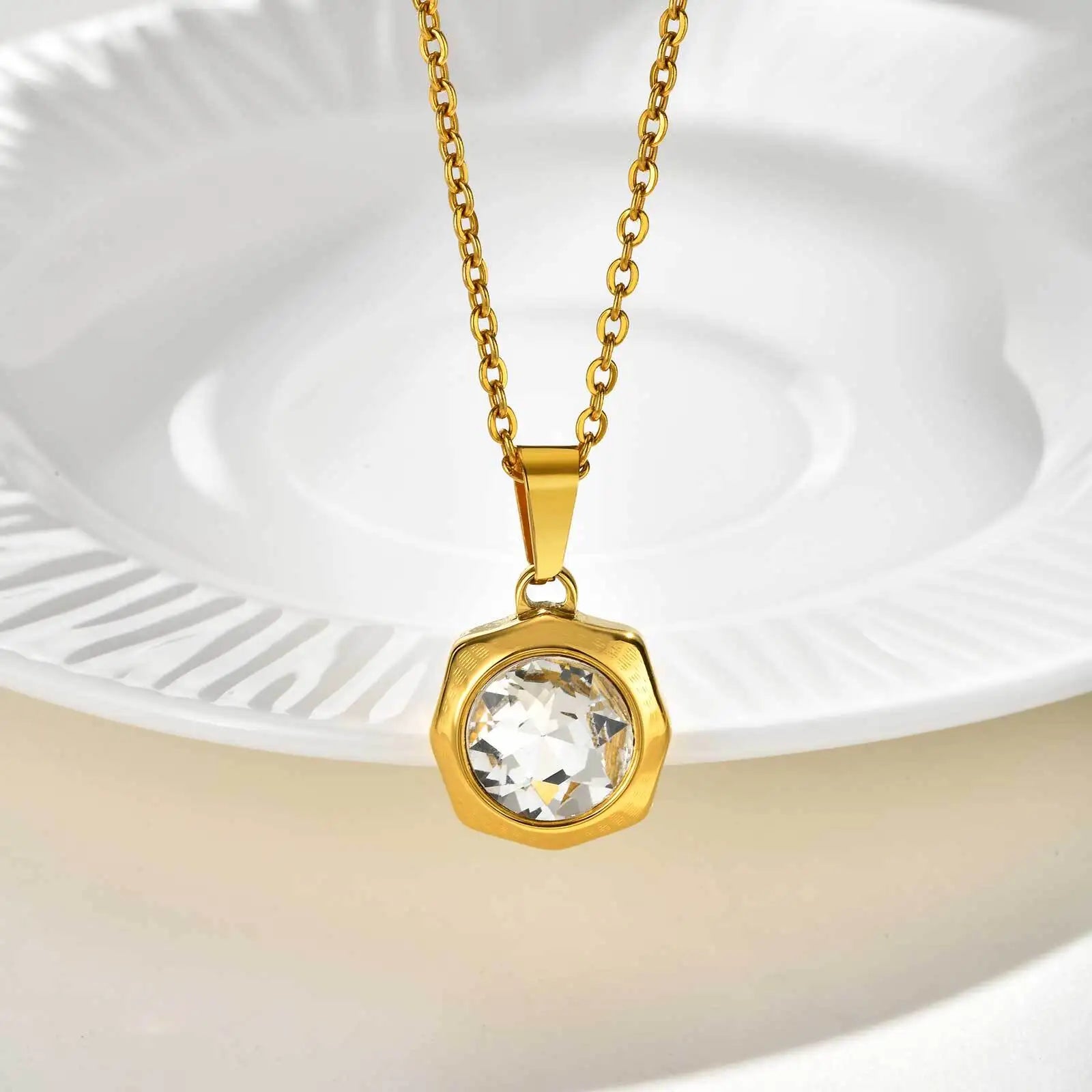 Collier Doré Zircone — Acier Inoxydable Waterproof