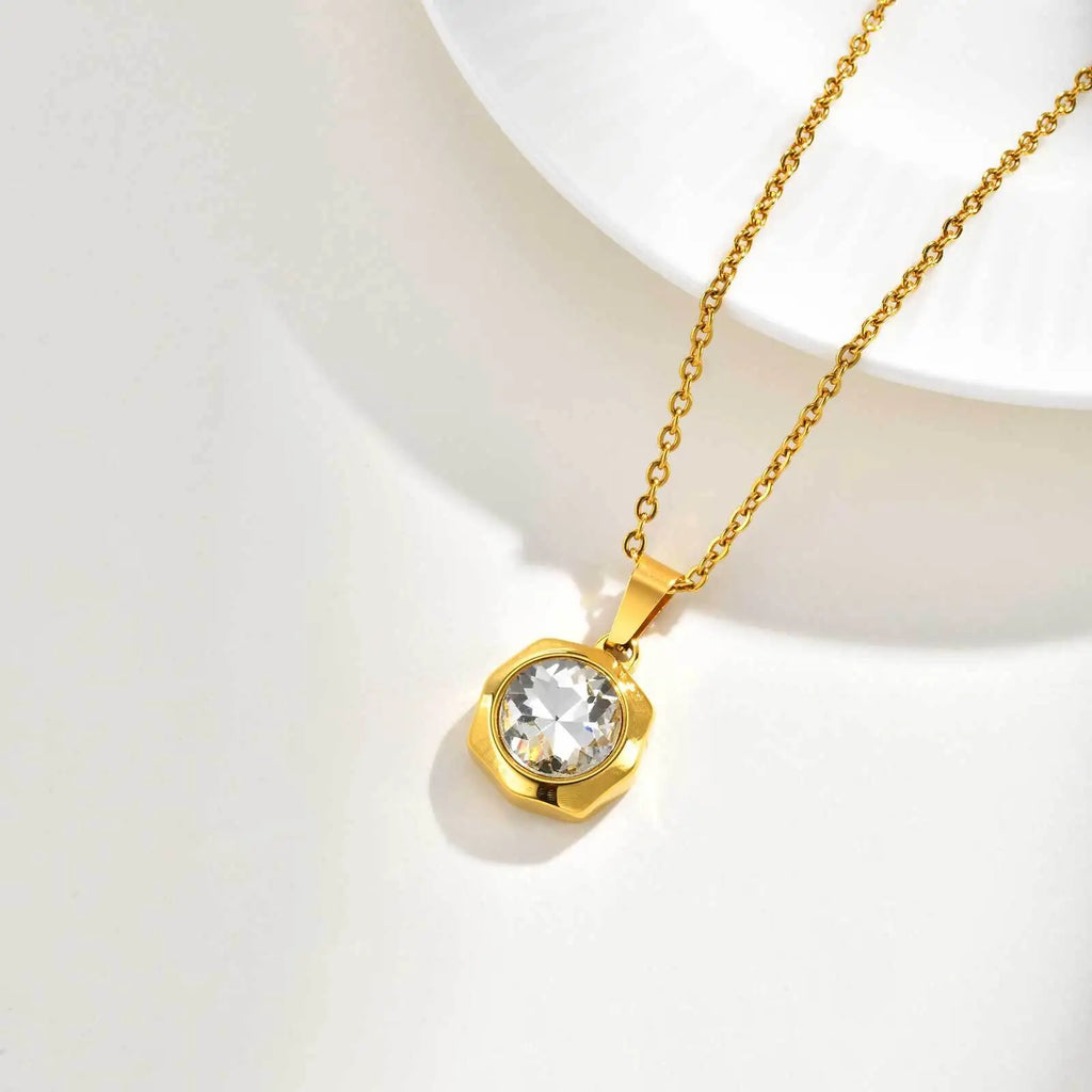 Collier Doré Zircone — Acier Inoxydable Waterproof