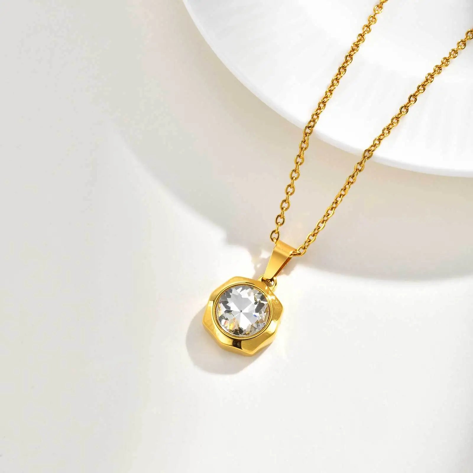 Collier Doré Zircone — Acier Inoxydable Waterproof